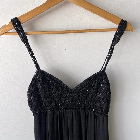 BCBG Dress Womens Small Black Sequin Tiered Boho Grunge Maxi Formal Event Knit - Picture 2 of 11